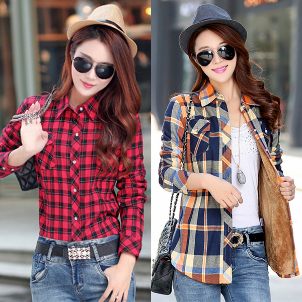 เสื้อเชิ้ตลายสก็อต เสื้อแจ็คเก็ตรุ่นหนาซับผ้าขนนุ่มทั้งตัว-11358