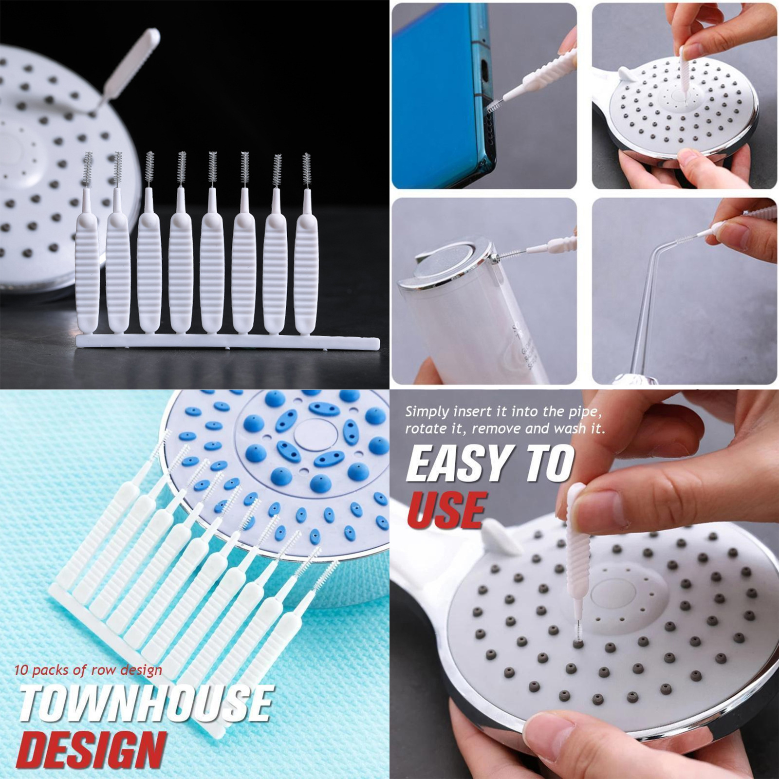 แปรงล้างรูฝักบัว แพ็ค10ชิ้น ขนแปรงไนล่อน ทำความสะอาดได้หลากหลาย ช่องเสียบ USB ปลายหลอดขนาดเล็ก