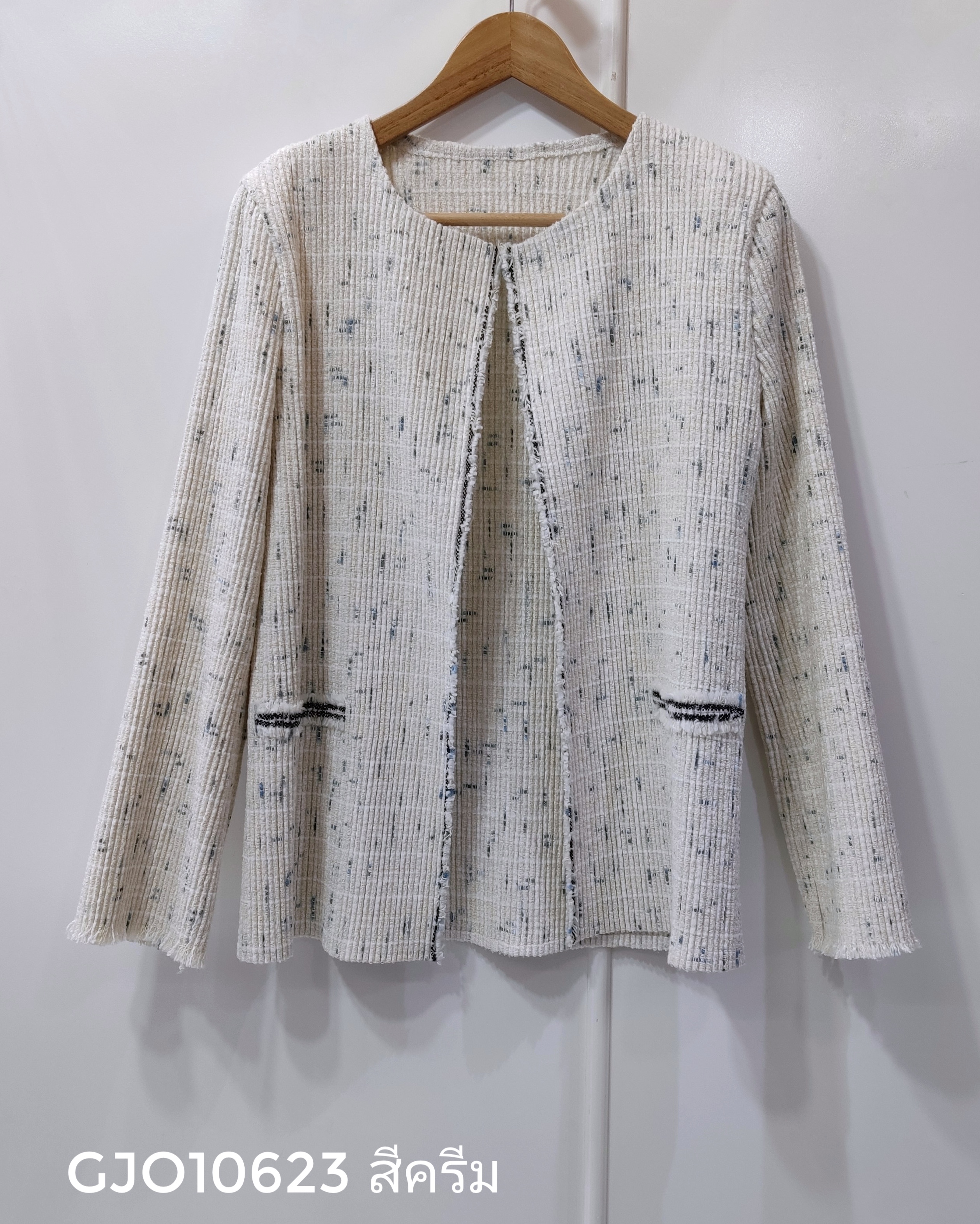 2MUAY รุ่น GJO10623 เสื้อคลุมอัดพลีท OPEN FRONT TWEED PLEATED JACKET/ CARDIGAN 3 สี FREE SIZE