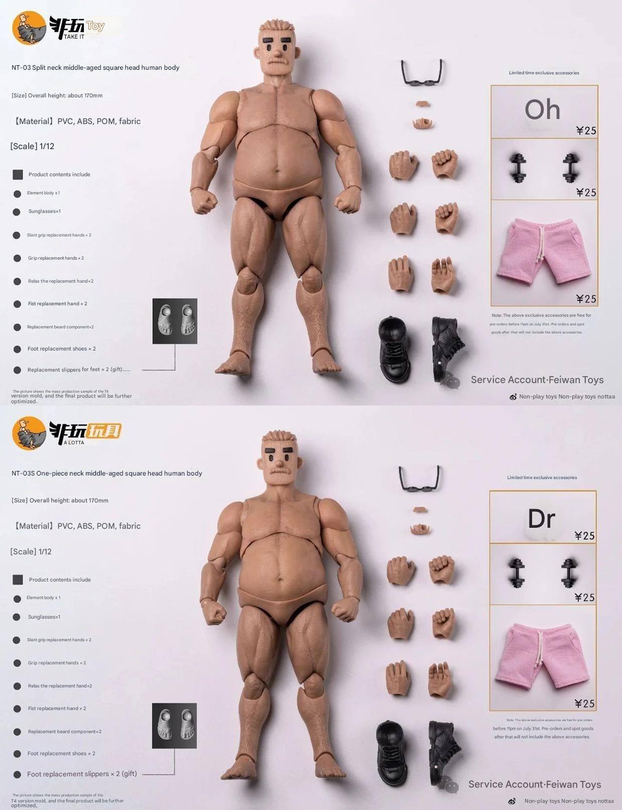 [สั่งจอง]nottaa 1/12 : Middle-aged square-headed man body (17ซม.)