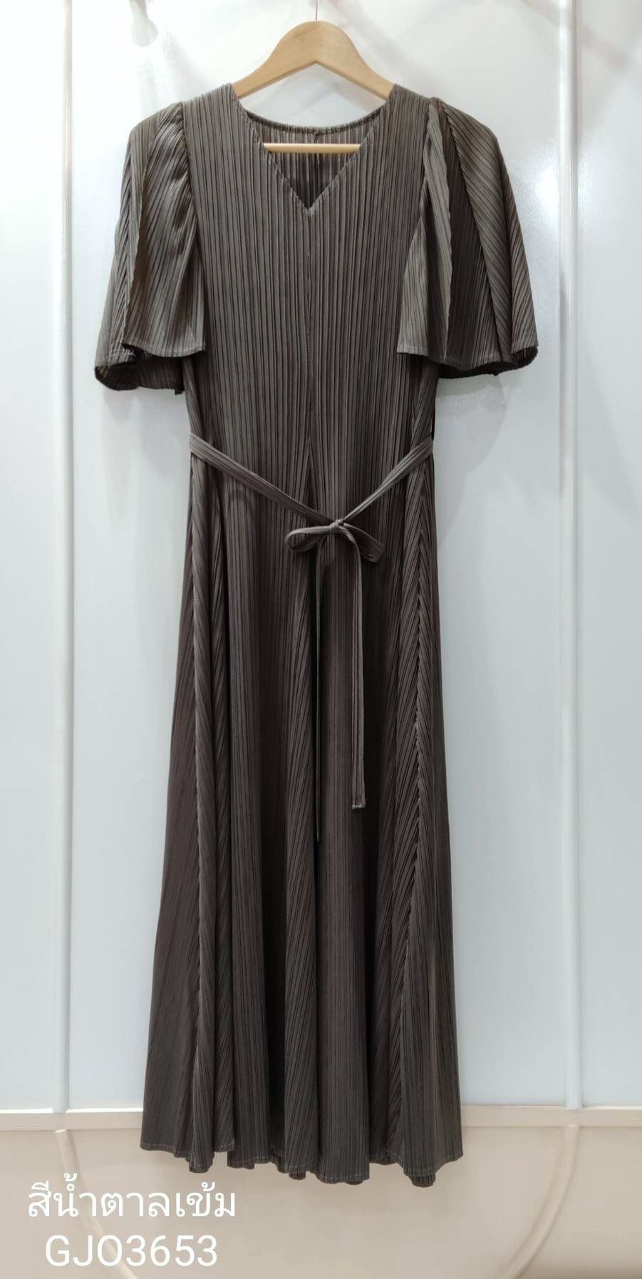 2MUAY รุ่น GJO3653 เดรสผู้หญิง เดรสพลีทคุณภาพ 10สี FREE SIZE V NECK FLARE SLEEVE PLEATED DRESS