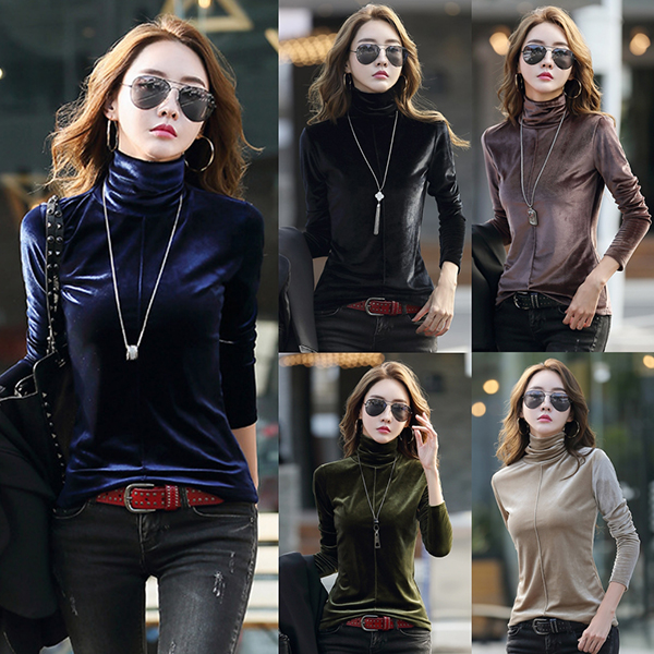 เสื้อคอเต่า เสื้อคอปีนแแขนยาว ผ้ากำมะหยี่นิ่ม-12415