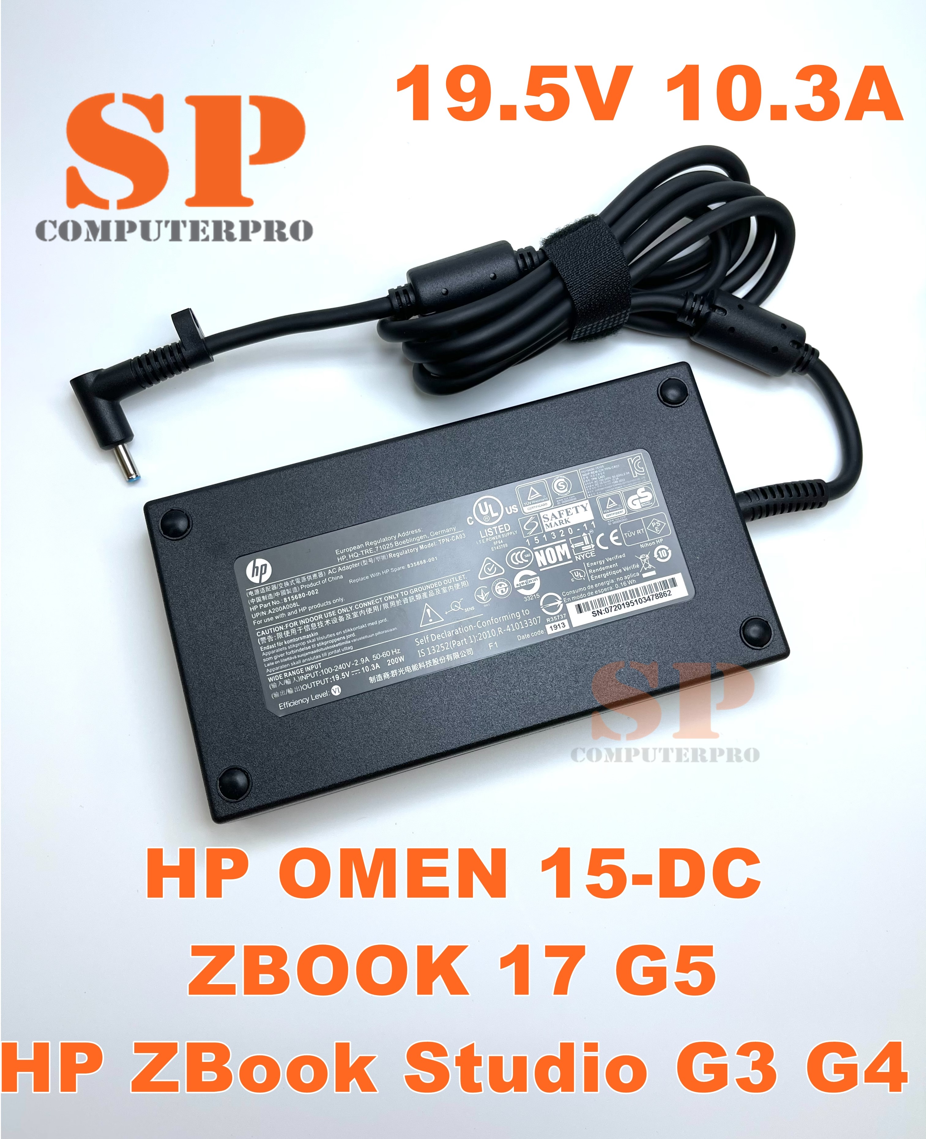 HP ADAPTER อแปดเตอร์ของแท้ HP OMEN 15-DC Series ZBOOK 17 G5 HP ZBook Studio G3 G4 : 19.5V 10.3A 200W