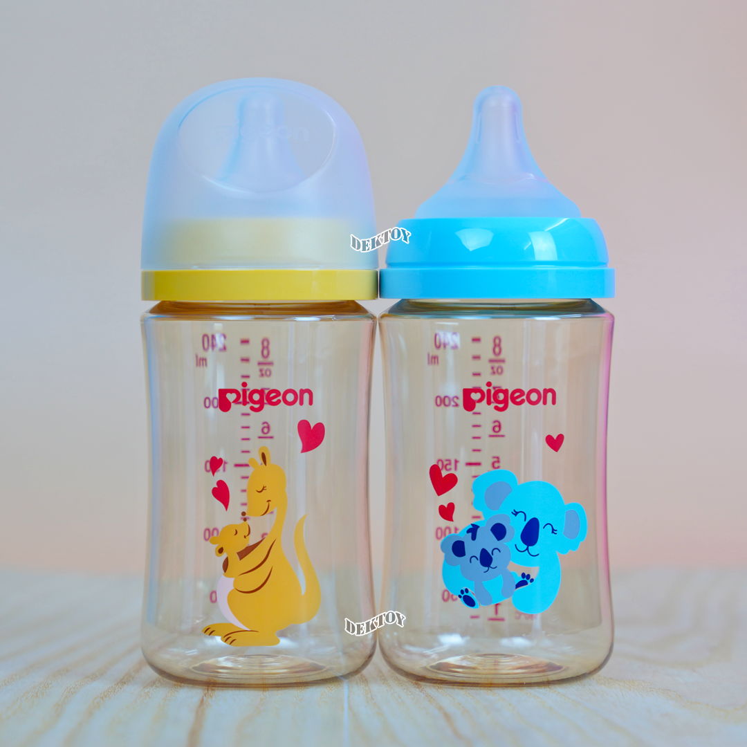 Pigeon พีเจ้น ขวดนมพีเจ้นสีชา PPSU 8 ออนซ์ 240 มล. คอกว้าง แพ็ค2ขวด มัมเลิฟ