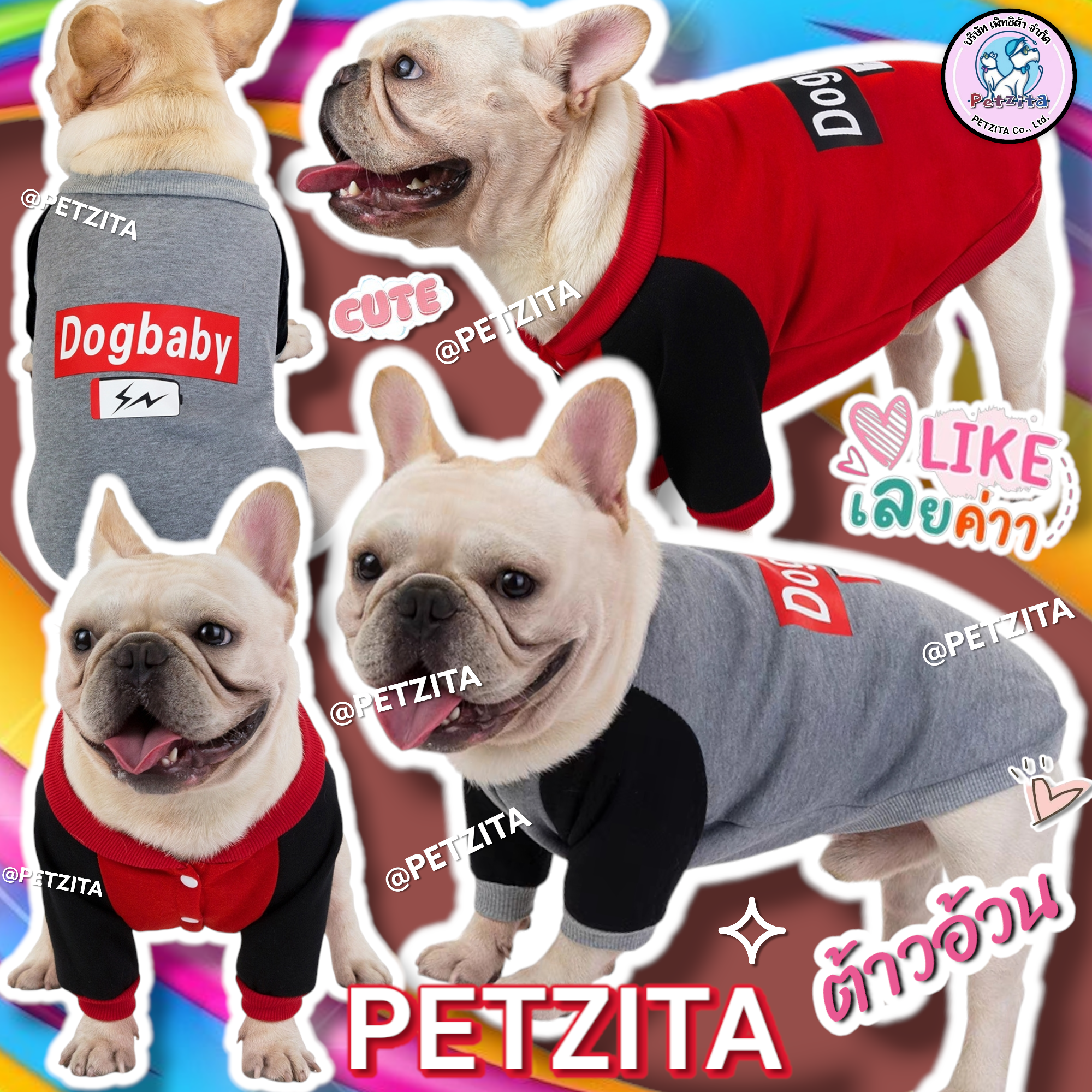 🇹🇭พร้อมส่ง🇹🇭🔴✴️ เสื้อหมาอ้วน เสื้อทูโทนลายสุดเท่ห์ for pet สุนัข หมา แมว สำเนา
