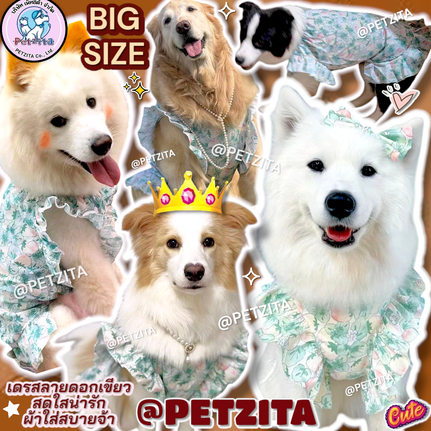 🇹🇭พร้อมส่ง🇹🇭 💐🍑 BIG SIZE เดรสหมาใหญ่ เดรสแสนสวย ชุดเจ้าหญิง ชุดสุนัขพันธุ์ใหญ่ หมาอ้วน ไซบีเรียน โกลเด้น ลาบาดอร์