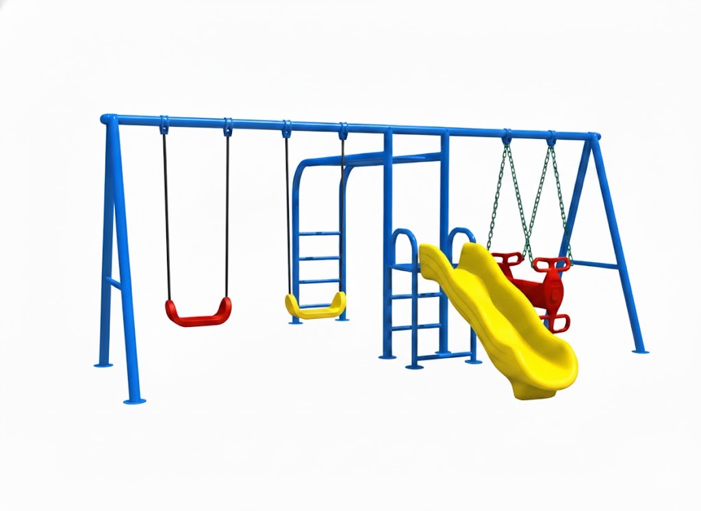 ชิงช้าผสม+บาร์โหน+สไลเดอร์ เครื่องเล่นสนามเหล็ก ,ชิงช้า,สไลเดอร์, เครื่องเล่นสนามกลางแจ้ง ของเล่นเด็ก,เครื่องเล่นโรงเรียน,งานสั่งผลิต 10-20 วัน ขนาด 320 x 430 x 200 ซม.