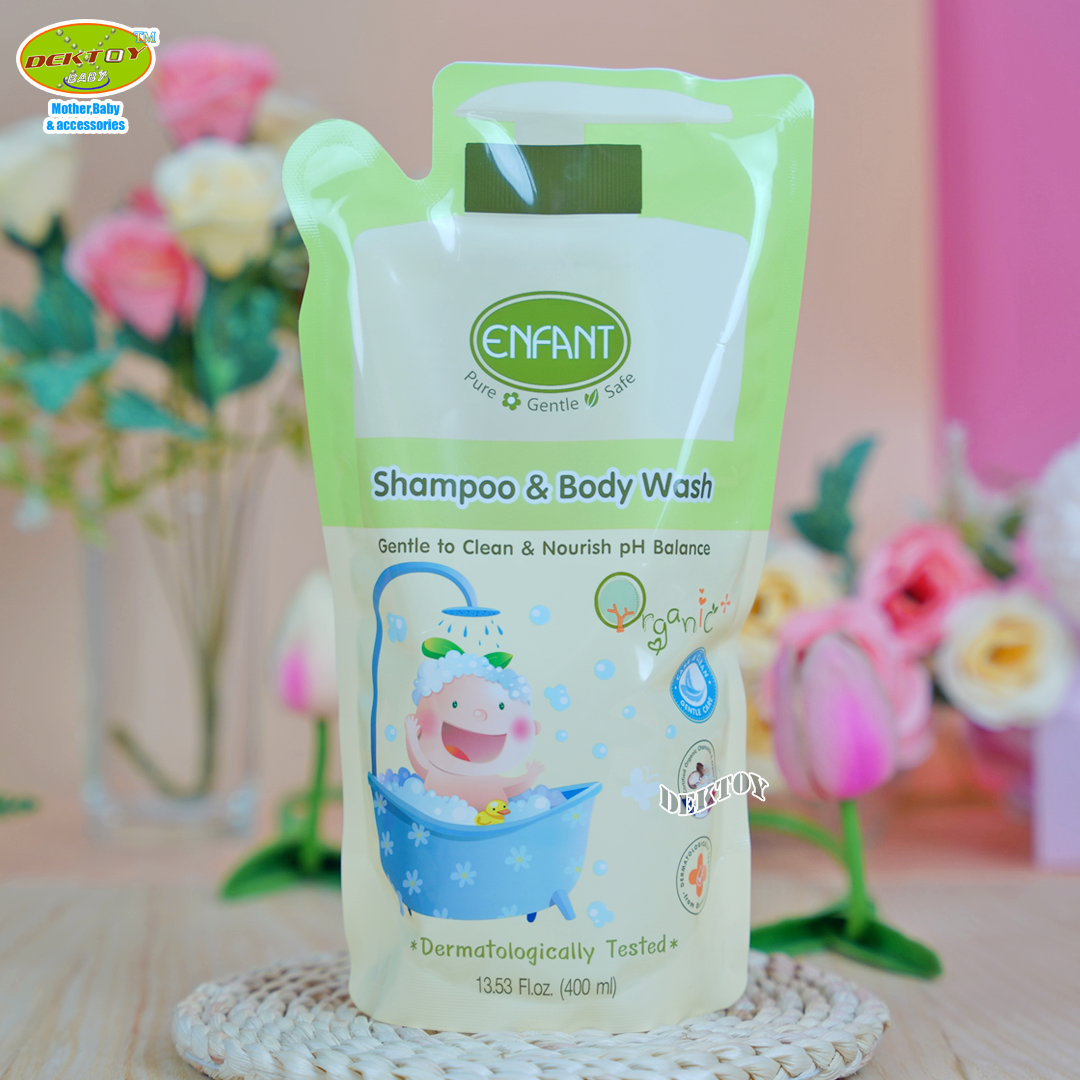 Enfant อองฟองต์แชมพูและครีมอาบน้ำORGANIC SHAMPOO & BODYWASH ใช้ได้ตั้งแต่แรกเกิด ถุง400มล.
