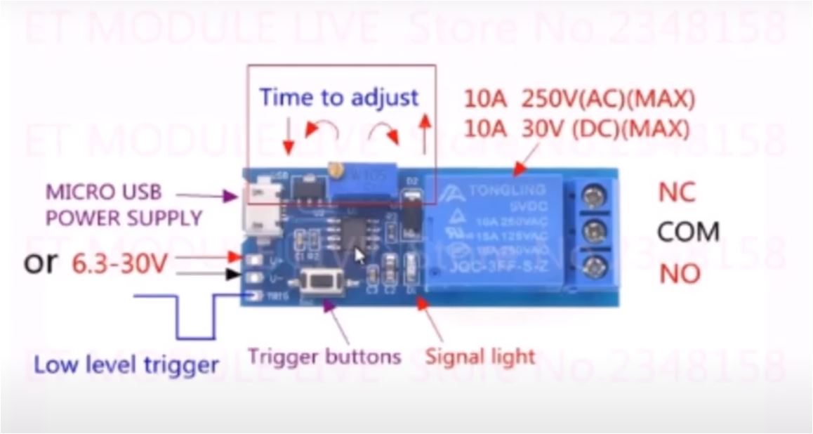 โมดูลรีเลย์แบบตั้งเวลาได้ รองรับแรงดัน trigger ถึง 30V Wide voltage 5V-30V trigger delay relay module timer delay conduction delay switch K7