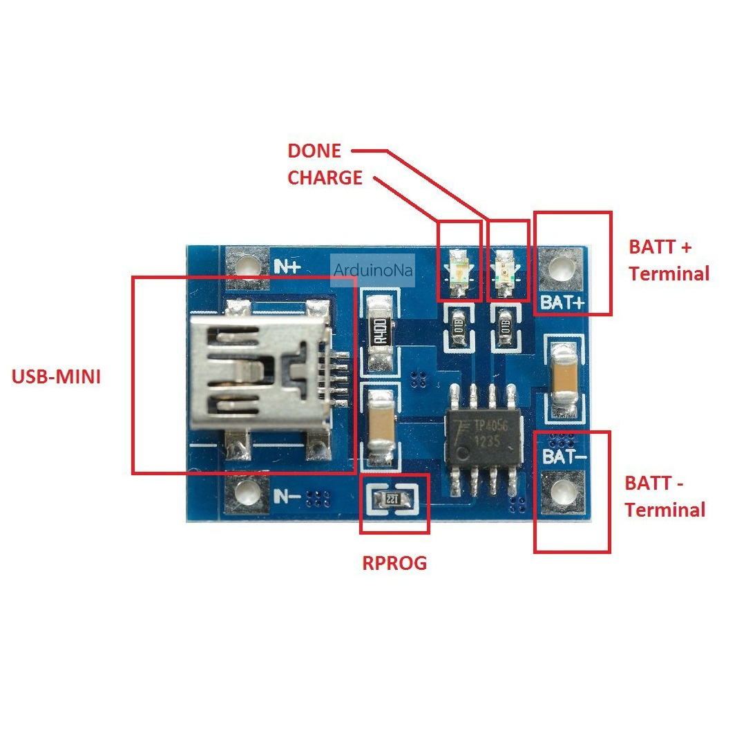 โมดูลชาร์ตแบตเตอรี่ลิเธียม TP4056 1A Li-Ion Lithium Battery Charging Module (micro USB)