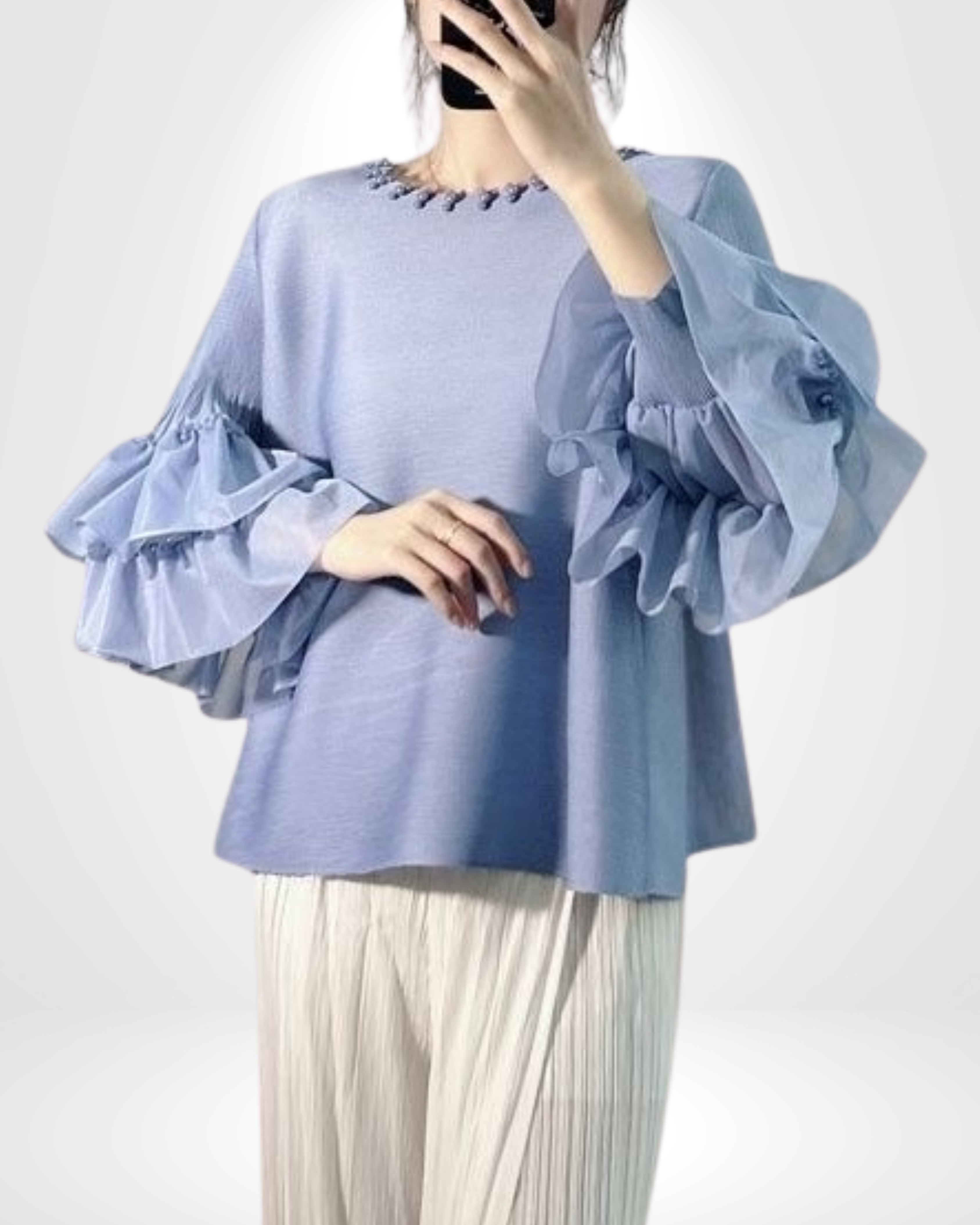2MUAY รุ่น PP62934 เสื้ออัดพลีท LAYER RAFFLE SLEEVE PLEATED TOP 4 สี FREE SIZE