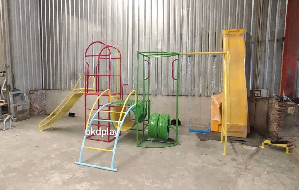 เครื่องเล่นสนามกลางแจ้ง ชุดรวมสไลเดอร์ชิงช้าบาร์โหนยางรถ , ประกอบด้วยสไลเดอร์ชิงช้าปีนป่ายบาร์โหน,ครุภัณฑ์สนามเด็กเล่น, สพฐ,โครงการโรงเรียนประชารัฐ