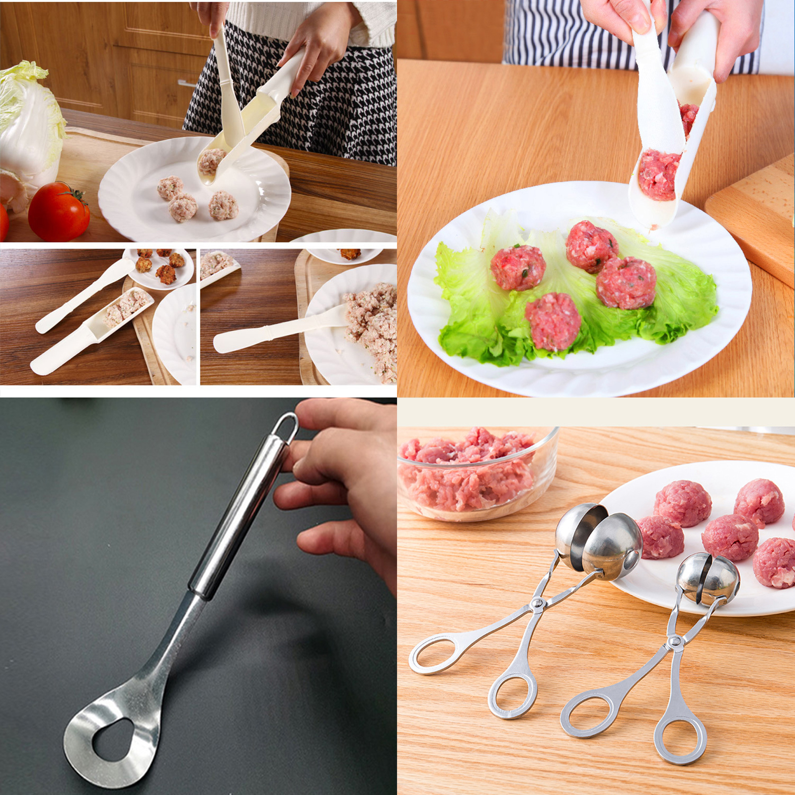 อุปกรณ์ทำลูกชิ้น กระบอก / กระบวย / คีมพิมพ์ สแตนเลสคุณภาพดี เกรดอาหาร น้ำหนักเบา