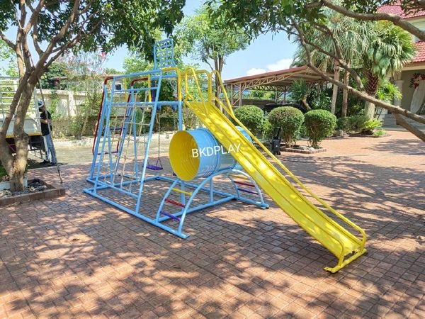 ชุดรวม E เชือกถักใหญ่ ประกอบด้วยสไลเดอร์ชิงช้าปีนป่ายแป้นบาสและถังลอดถ้ำ กระดานลื่นเหล็ก เครื่องเล่นสนามกลางแจ้ง เครื่องเล่นสนามเหล็ก OutdoorPlayground,ผลิตเครื่องเล่นสนาม,เครื่องเล่นในสนามเด็กเล่น,เครื่องเล่นงบสพฐ.,ประชารัฐ, ราคาโรงงาน