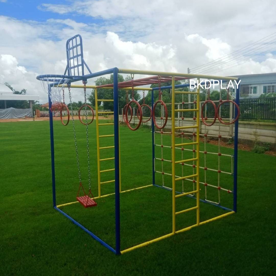 ลูกเต๋าปีนป่าย ชุดรวมปีนป่ายสี่เหลี่ยมA2 ปีนป่ายเชือก พร้อมบาร์โหน บาร์ไต่ ชิงช้า เครื่องเล่นสนามเหล็ก เครื่องเล่นสนามกลางแจ้ง OutdoorPlayground