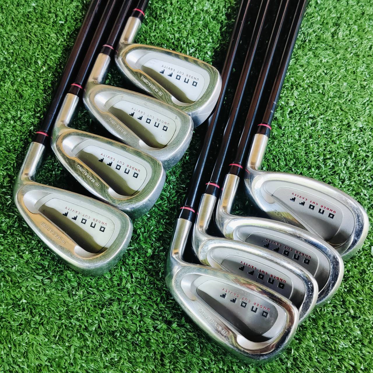 ชุดเหล็กหน้าเด้ง!!! ON OFF UNDER CUT CAVITY หน้าเด้งจัด HI - MARAGING มีเหล็ก 5 6 7 8 9 P A S ก้านแท้เดิมทั้งหมด FLEX R เป็นก้านที่ผลิจโดย DAIWA เป็นกราไฟต์ที่ดีที่สุดในโลก!!! ไม้กอล์ฟพรีเมี่ยมมือสอง ของแท้ By NakaraLuxurious