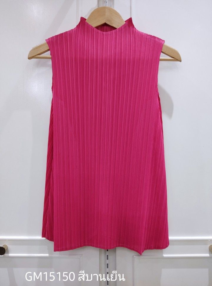 อกถึง48 2MUAY BASIC GM15150 เสื้ออัดพลีท SLEEVELESS HIGH NECK PLEATED TOP 17 สี FREE SIZE