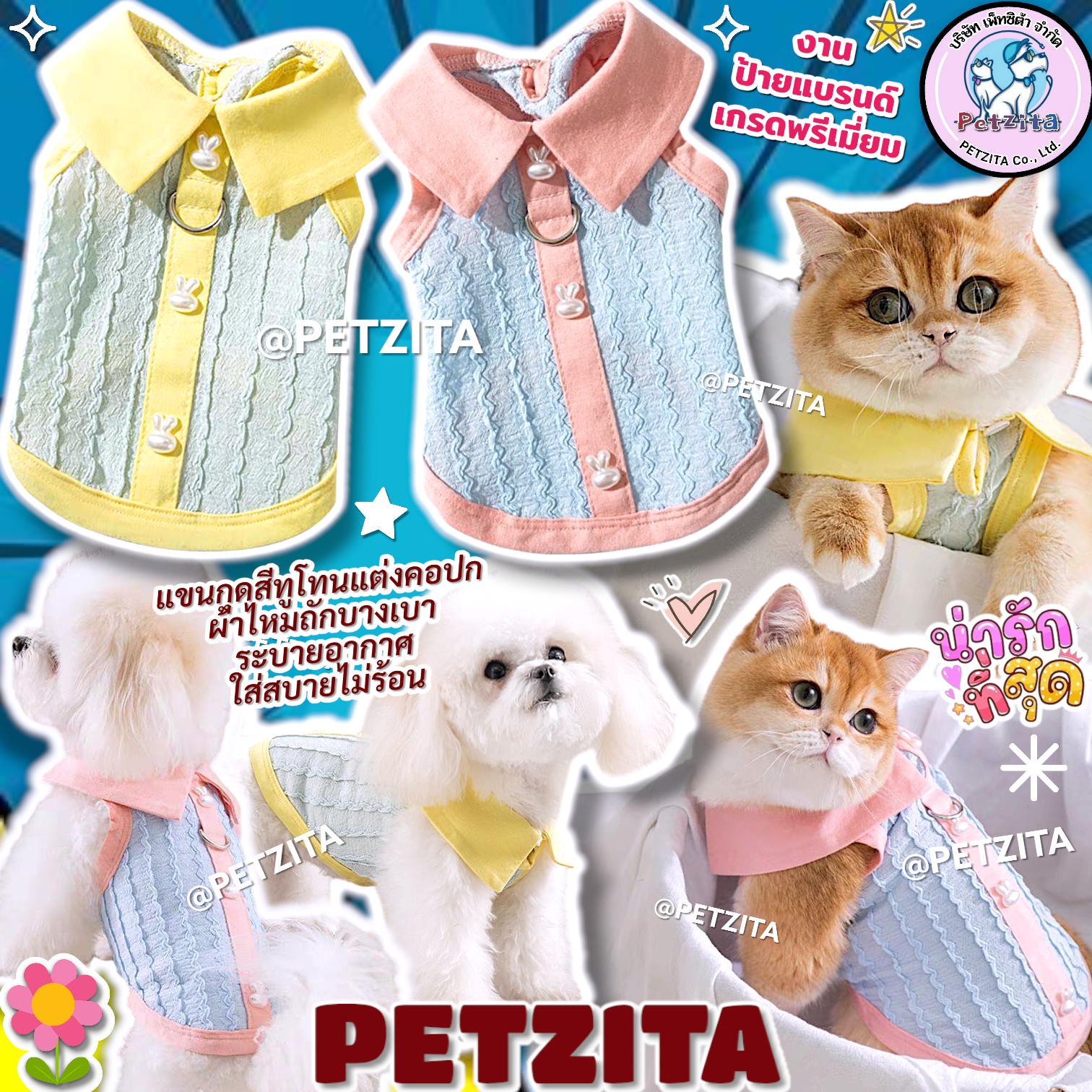 🇹🇭พร้อมส่ง🇹🇭 SALE !!!🟢✴️🔵 เสื้อแฟชั่นน่ารัก งานป้ายแบรนด์ ผ้าใส่สบาย for pet เสื้อผ้าสัตว์เลี้ยง สุนัข หมา แมว