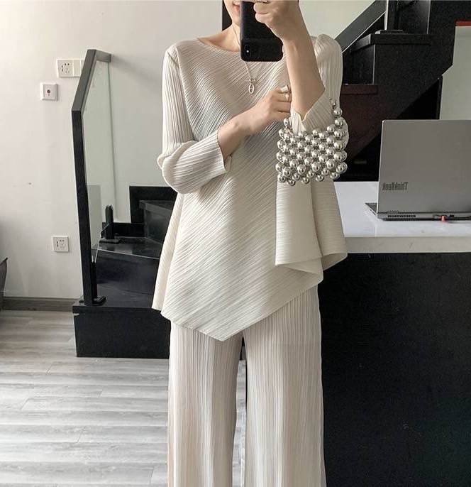 อก 38 นิ้ว 2MUAY รุ่น GJO7161 เสื้อพลีทงานคุณภาพ เสื้อผู้หญิง 13สี FREE SIZE HALF SLEEVE ASYMMETRIC PLEATED TOP