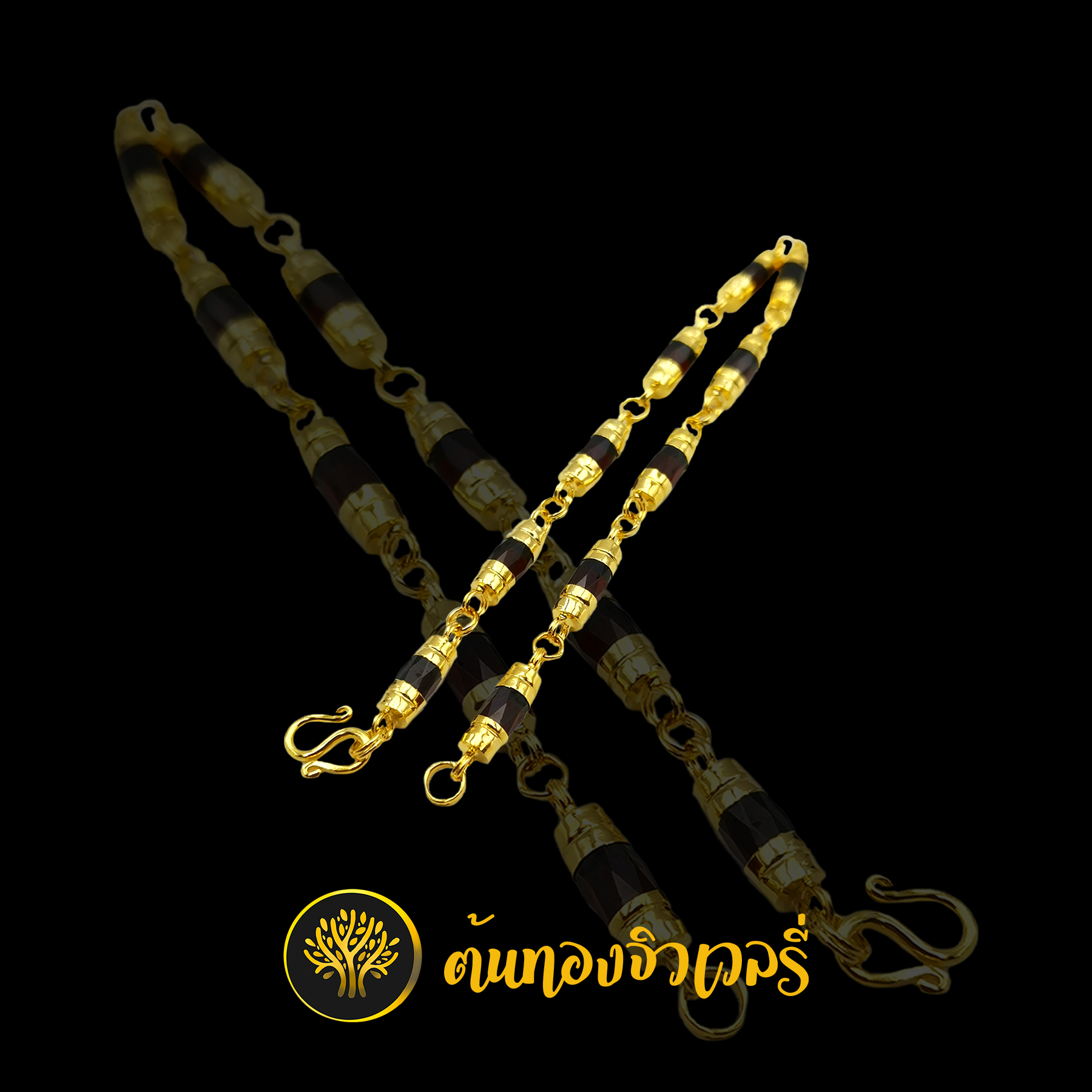 สร้อยข้อมือโกเมนทอง 10เม็ด สวยๆเรียบๆ