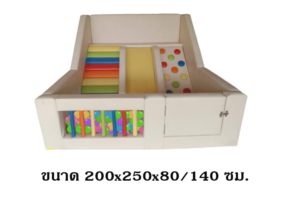 บ้านบอลโครงไม้ชุด M บ้านบอลปีนป่ายและสไลเดอร์ แถมลูกบอลสี 1000ลูก,เบาะหนังนุ่มนิ่ม softplay, indoor playground kidszone ,สวนสนุกในร่ม ,รับสั่งทำบ่อบอล ผลิตห้องบอลเด็ก ตามขนาด