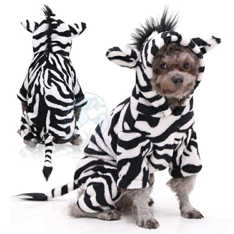 🇹🇭พร้อมส่ง🇹🇭 🦓🦓🦓 Zebra-ม้าลาย > ชุดสวมสี่ขามีฮู้ดผ้าขนสำลีแฟนซี For PET 🐶🐱💕