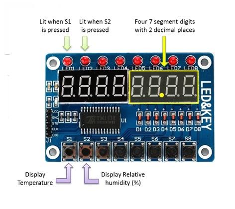โมดูลตัวเลข 8 หลัก พร้อมปุ่มและไฟ LED switch display TM1638 (8-digit digital tube\LED\button)