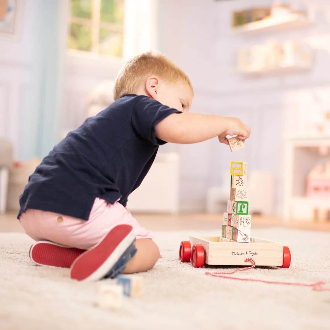 บล๊อกไม้ ABC เรียนรู้ตัวอักษร ตัวเลข รูปภาพ คำศัพท์ Melissa & Doug Classic ABC Block Cart