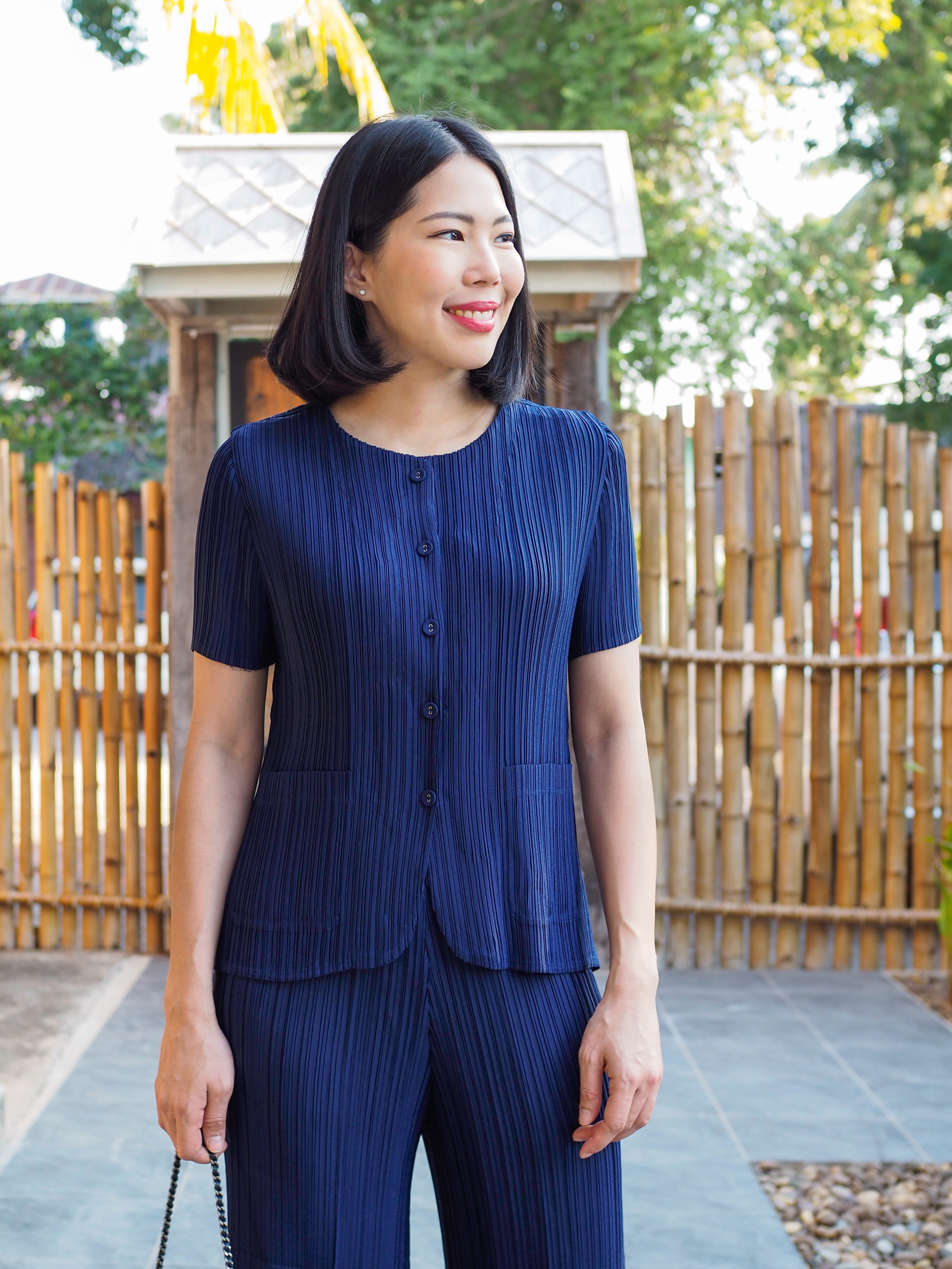 2MUAY รุ่น GJO1392P-9 เสื้อพลีทคุณภาพ SHORT SLEEVE BUTTON FRONT PLEATED TOP 10 สี FREE SIZE