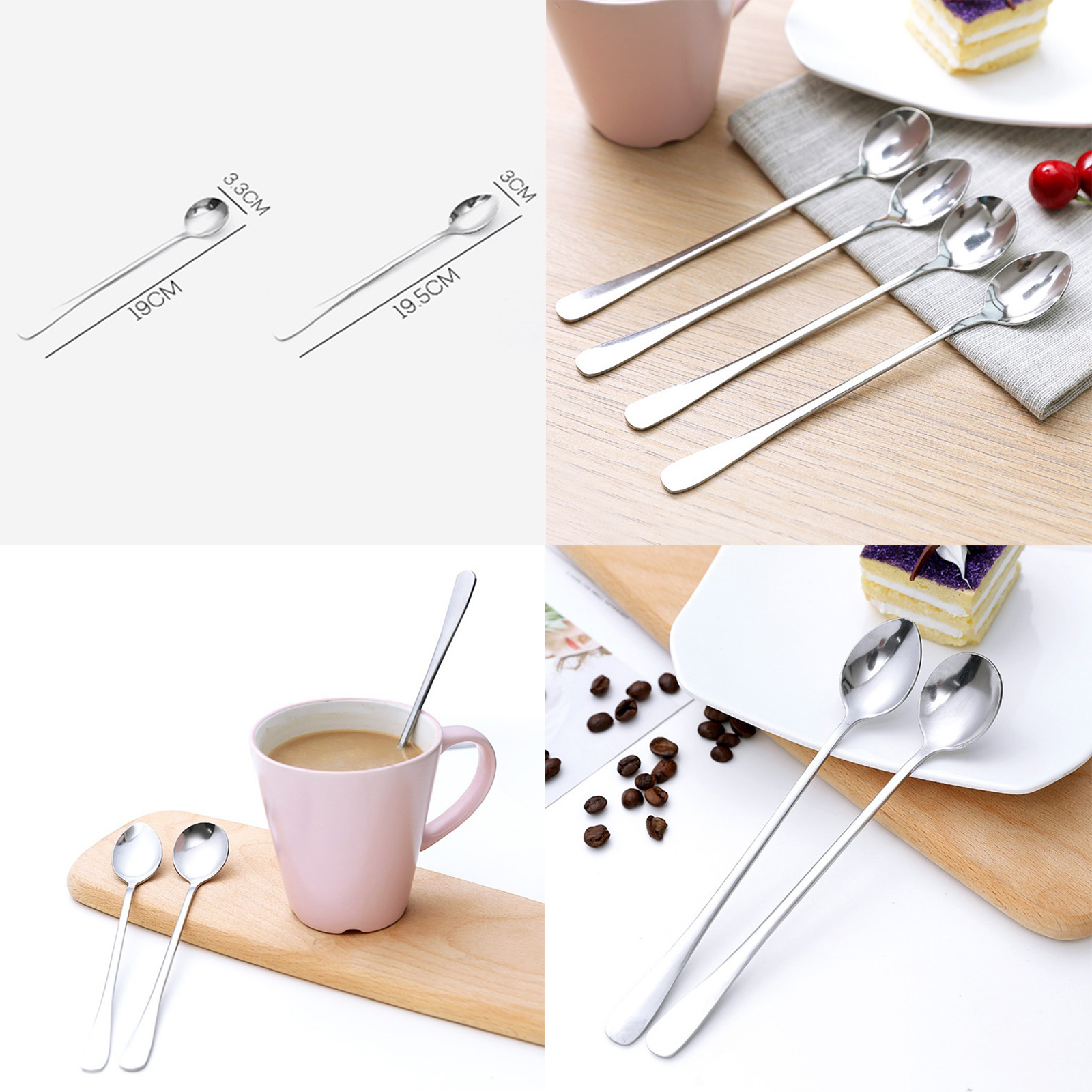 หลอดปลายช้อน / ช้อนปลายส้อม /ช้อนกาแฟยาว สแตนเลส 304/201 มีหลากสีให้เลือก ใช้ผสมเครื่องดื่ม ตัก ดูดน้ำปั่น เกรดอาหาร