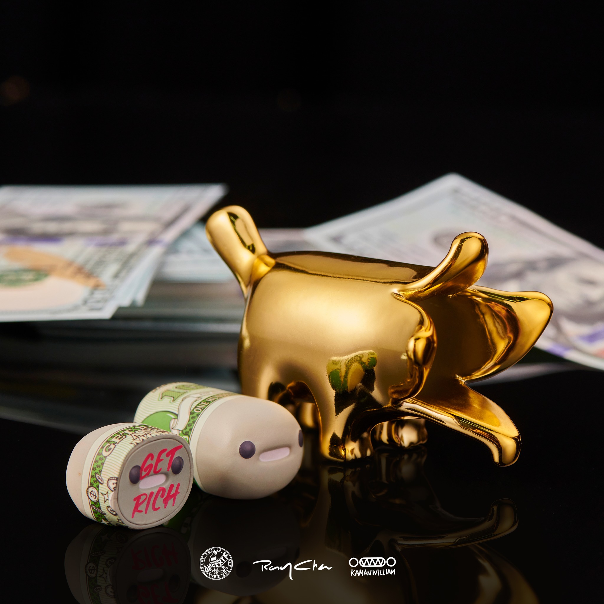 [สั่งจอง]OFFART X Kamanwilliam X RayChan : Gold Fortune Mini Money Bananaer Dog (Gold Chrome-Plated 6.0 Edition)