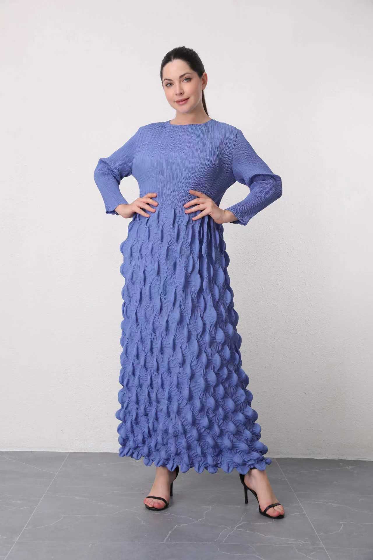 อกถึง 50 ยาว 51 นิ้ว 2MUAY รุ่น GA90089 เดรสอัดพลีทผ้าเนื้อ Matte LONG SLEEVE BUBBLE PLEATED DRESS 5 สี FREE SIZE