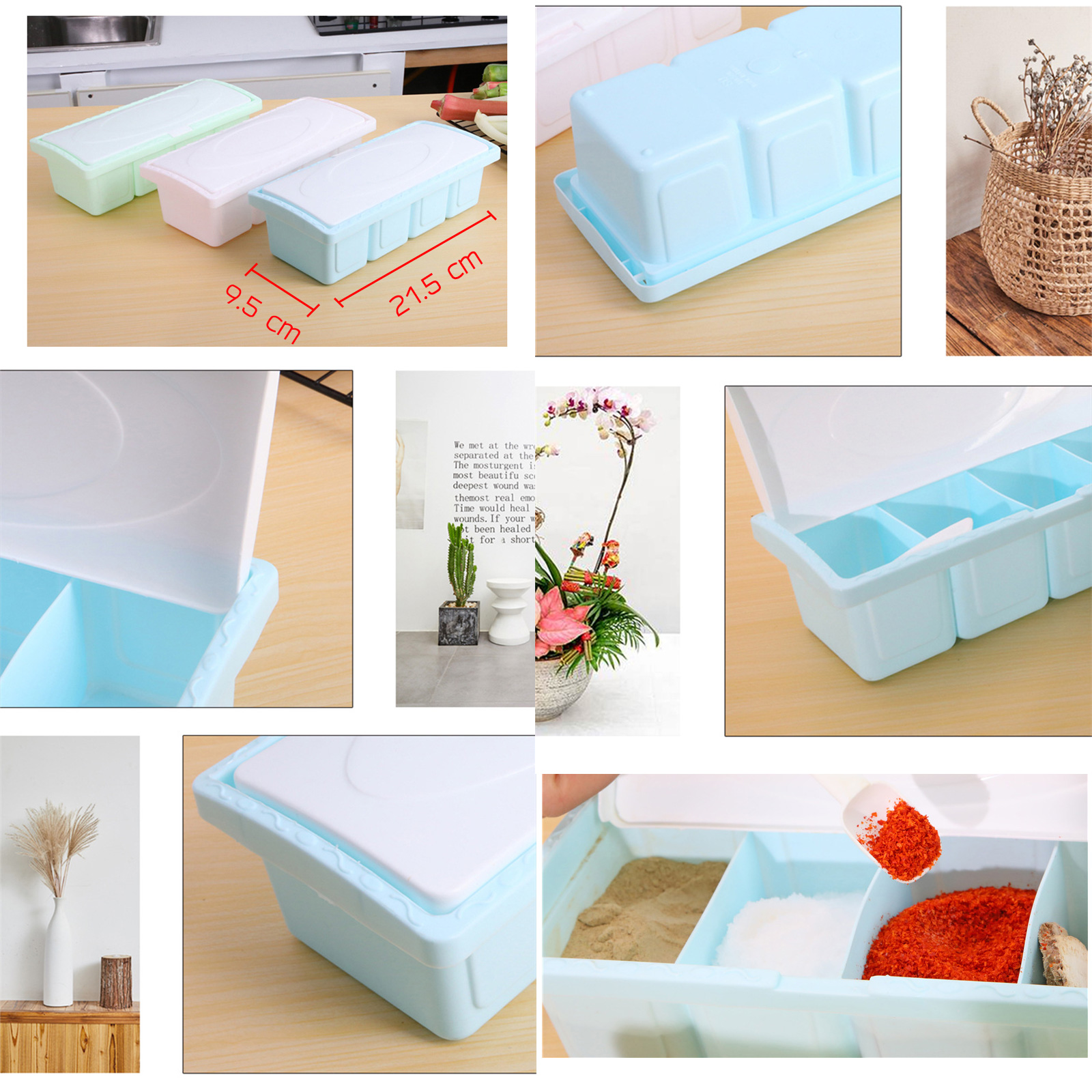 กล่องใส่เครื่องปรุง มี4รุ่น พร้อมฝาปิด และช้อนตัก เก็บเครื่องปรุง แบ่งช่องแยก ใช้สะดวก เป็นระเบียบ สวย แข็งแรง