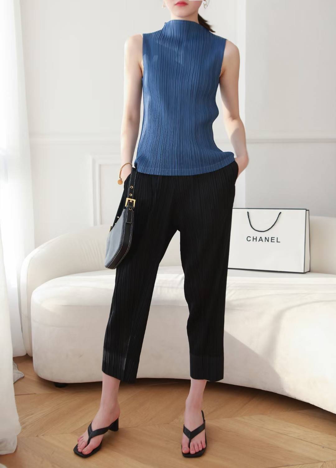 2MUAY BASIC รุ่น GJO7658 BASIC HIGH NECK PLEATED TOP เสื้ออัดพลีทงานคุณภาพ 22สี FREE SIZE