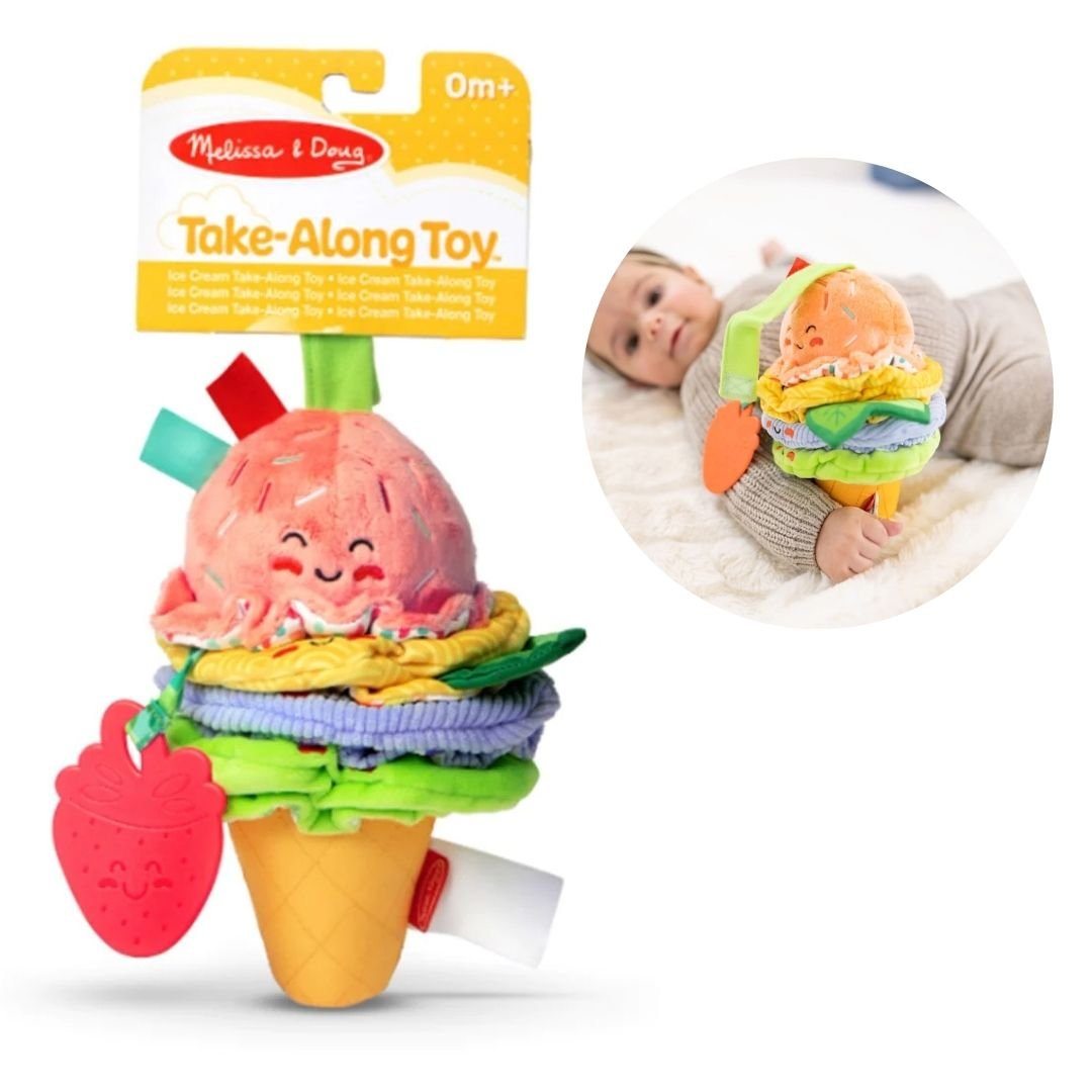 ของเล่นผ้า มีเสียง รุ่นไอศรีมยิ้ม ใหญ่ นิ่ม หลากพื้นผิว เขย่ามีเสียง Melissa & Doug Ice Cream Take-Along Toy