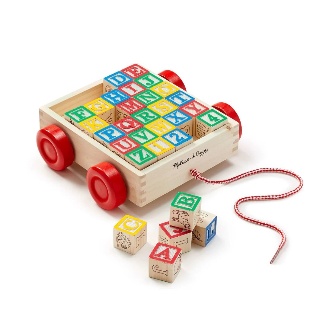 บล๊อกไม้ ABC เรียนรู้ตัวอักษร ตัวเลข รูปภาพ คำศัพท์ Melissa & Doug Classic ABC Block Cart