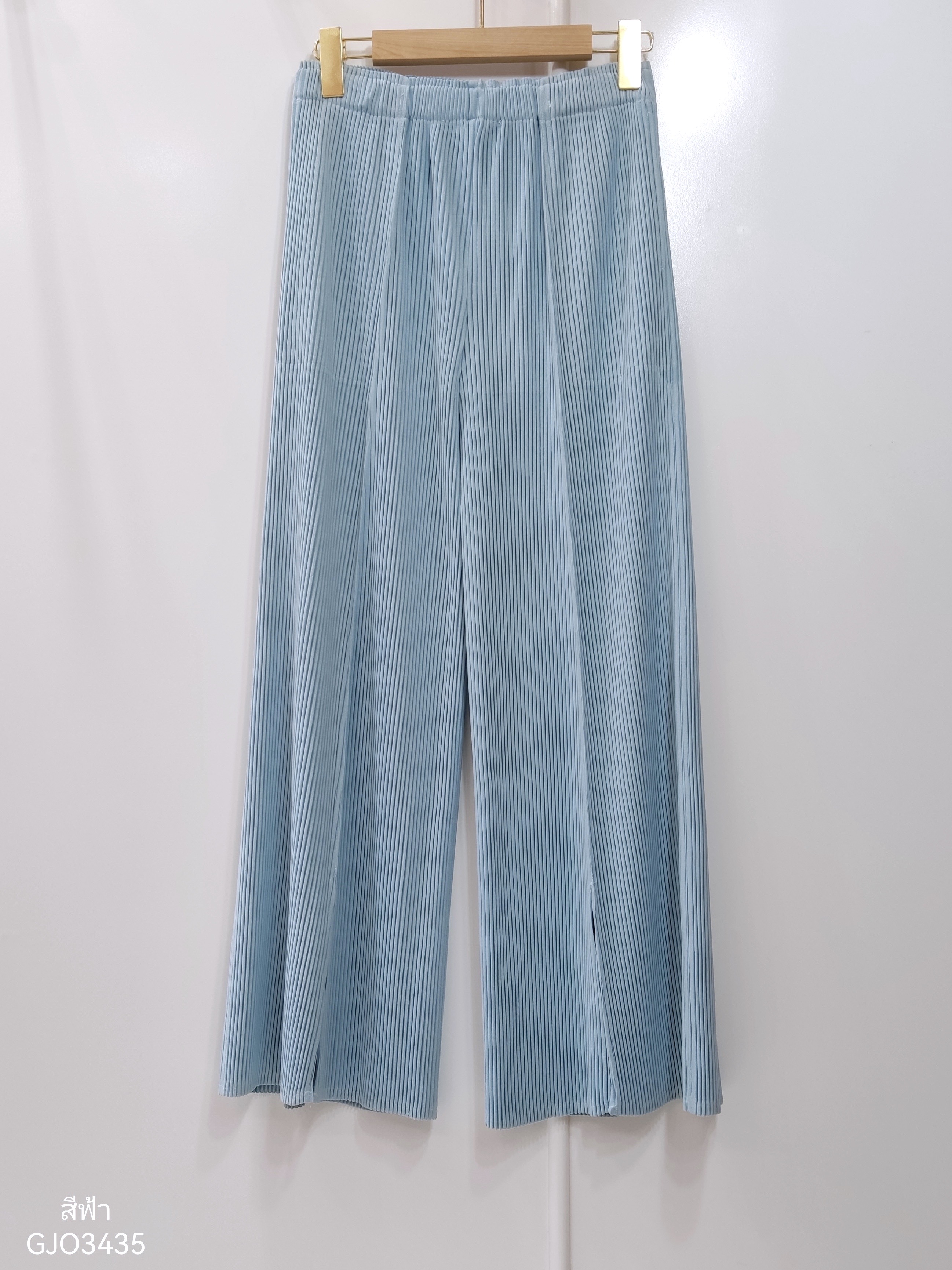 ยาว 37 นิ้ว 2MUAY รุ่น GJO3435 กางเกงพลีทคุณภาพ THICK WIDE LEG SPLIT FRONT PLEATED PANTS 10 สี FREE SIZE