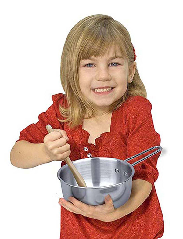 ชุดอุปกรณ์ทำอาหารครบชุด ขนาดเล็กกว่าของจริง ทำจากอลูมินัมอย่างดี ส่งเสริมการเล่นแบบมีจินตนาการ Stainless Steel Pots & Pans Melissa&Doug, ของเล่นเสริมพัฒนาการ, ของเล่น