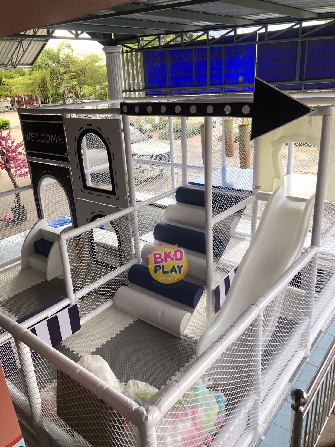 ห้องบอล ชุดสวนสนุกเด็กสีโมเดิร์น สวนสนุกในห้าง รับทำบ้านบอล kids zone สำหรับในศูนย์การค้าในห้าง โรงเรียน