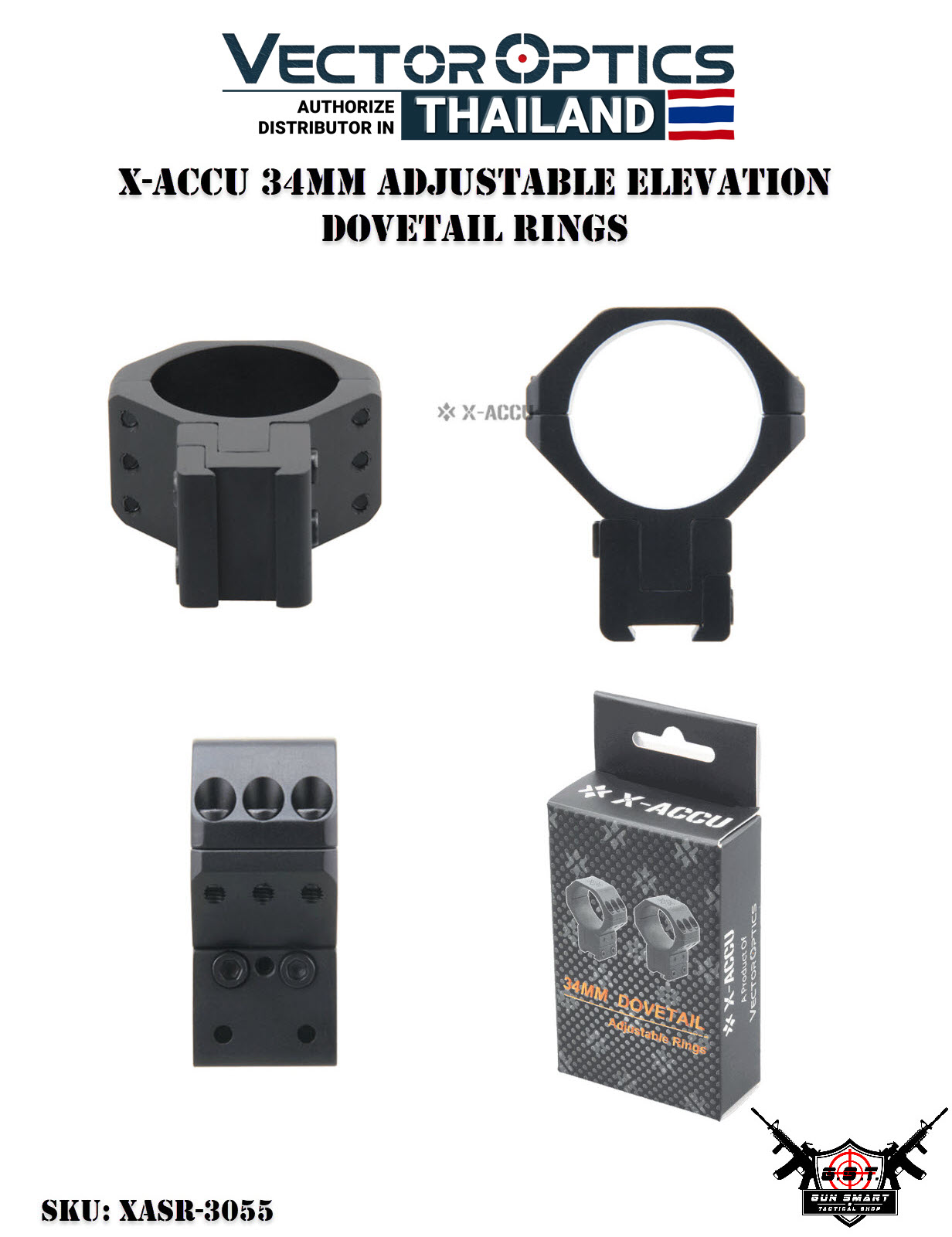 X-ACCU 34MM ADJUSTABLE ELEVATION DOVETAIL RINGS
