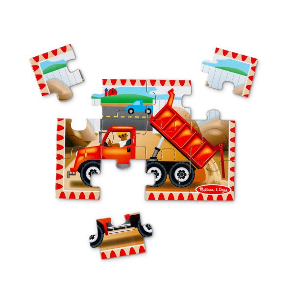 จิ๊กซอไม้12ชิ้นx4ลาย รุ่นรถก่อสร้าง Wooden Jigsaw Puzzles in a Box Construction Melissa & Doug
