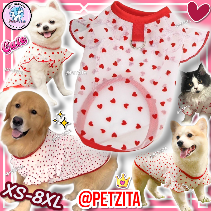 🇹🇭พร้อมส่ง🇹🇭 ❤️🥰 *มีไซส์XS-8XL❤️เสื้อลายหัวใจน่ารัก ผ้าตาข่ายซีทรูใส่สบายมากจ้า for pet สุนัข หมา แมว สัตว์เลี้ยง