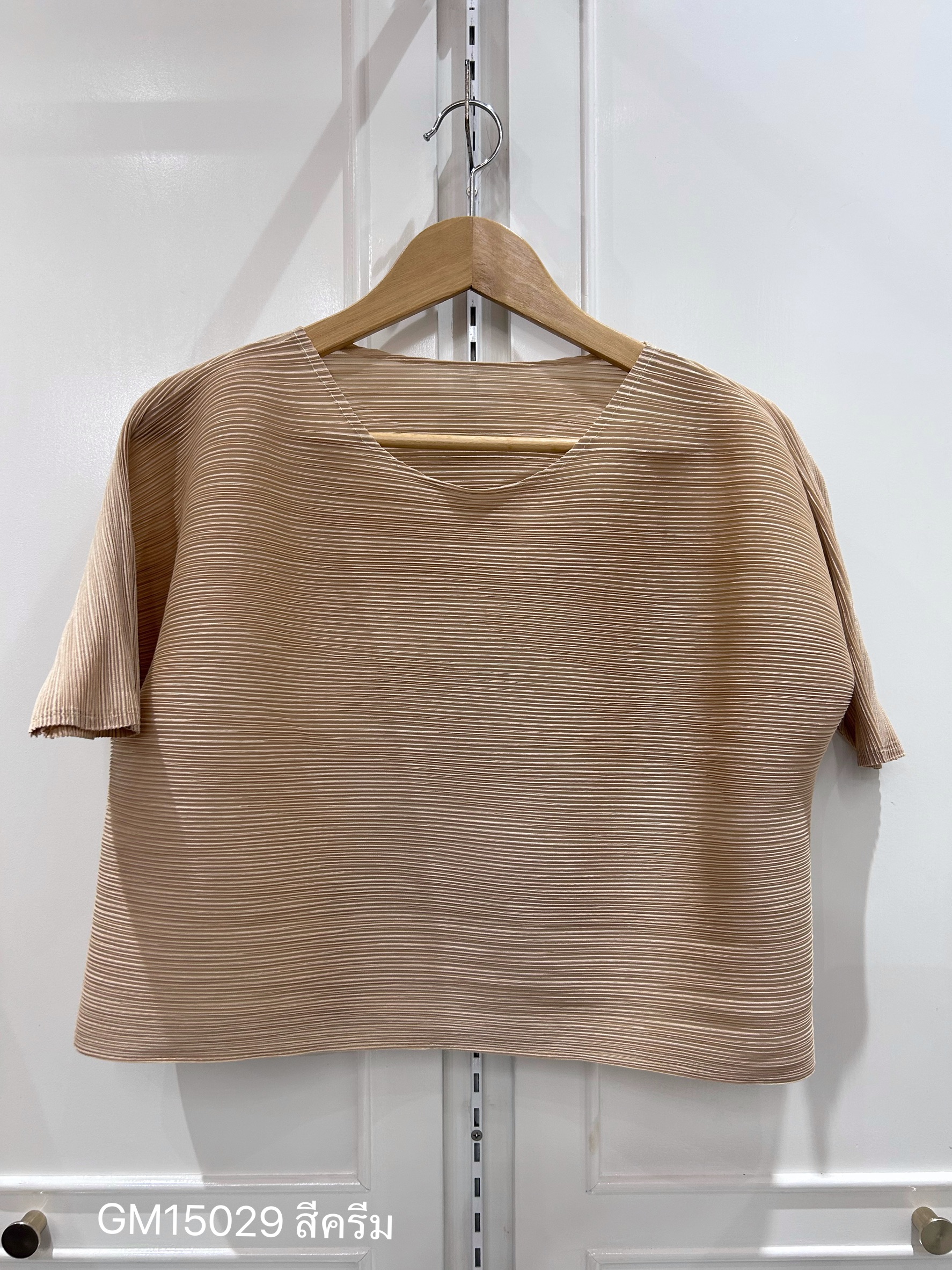 อกถึง48 2MUAY GM15029 เสื้ออัดพลีท SHORT SLEEVE PLEATED TOP 28 สี FREE SIZE