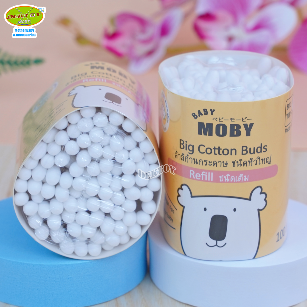 Baby moby เบบี้โมบี้ สำลีก้าน คอตตอนบัตก้านกระดาษหัวใหญ่ ชนิดเติม 100 ก้าน