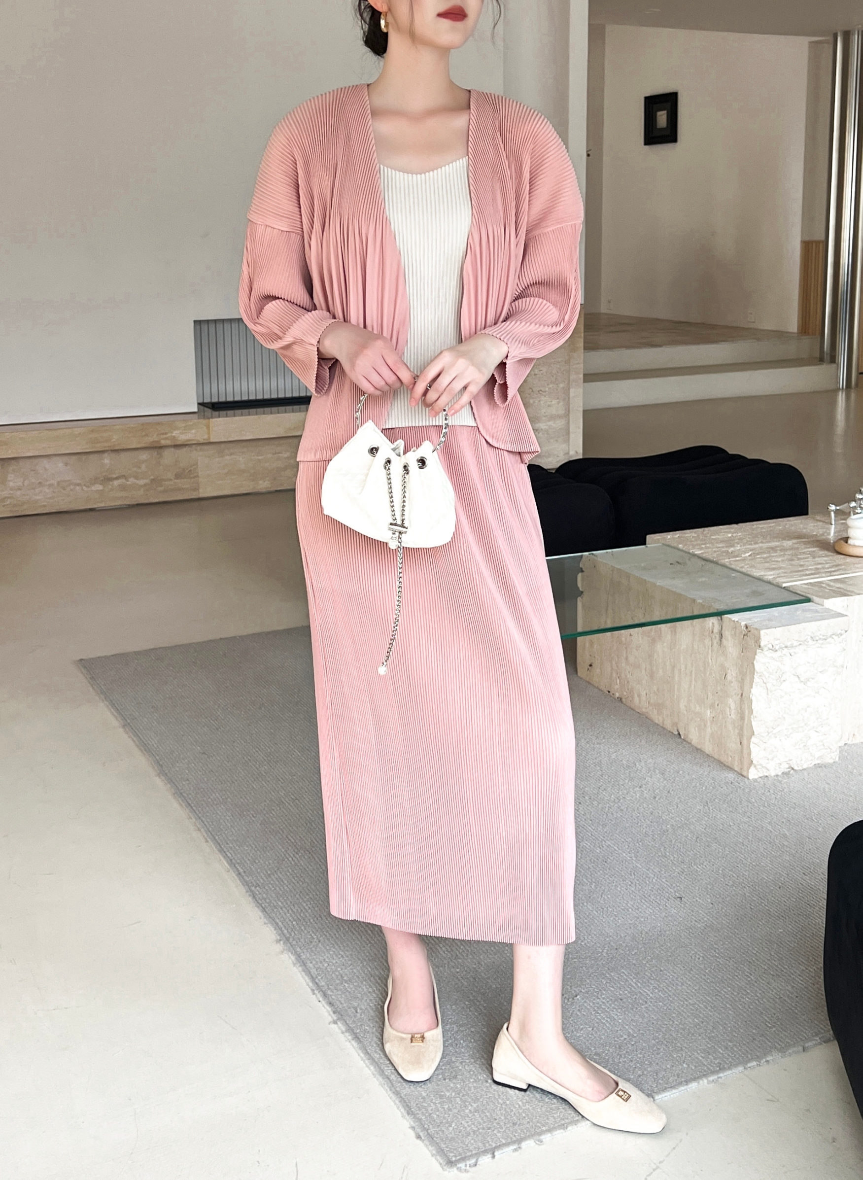 เซ็ต 2ชิ้น! 2MUAY รุ่น GJO5160 / GJO1328 เซ็ตพลีท THICK OPEN FRONT CARDIGAN WITH SKIRT PLEATED SET 12 สี FREE SIZE
