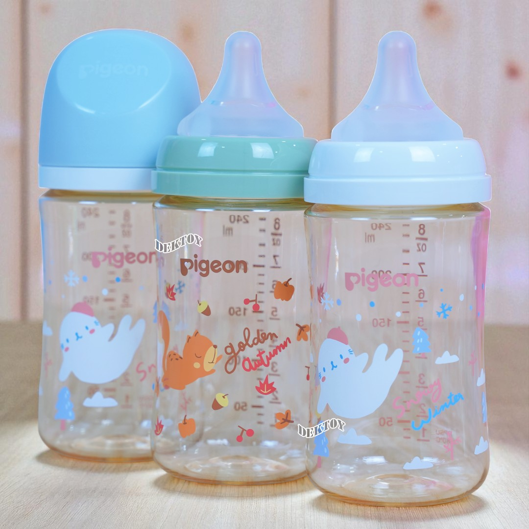 Pigeon พีเจ้น ขวดนมพีเจ้นสีชา PPSU 5 และ 8 ออนซ์ คอกว้างแพ็ค3ขวด ออทั่ม&วินเทอร์