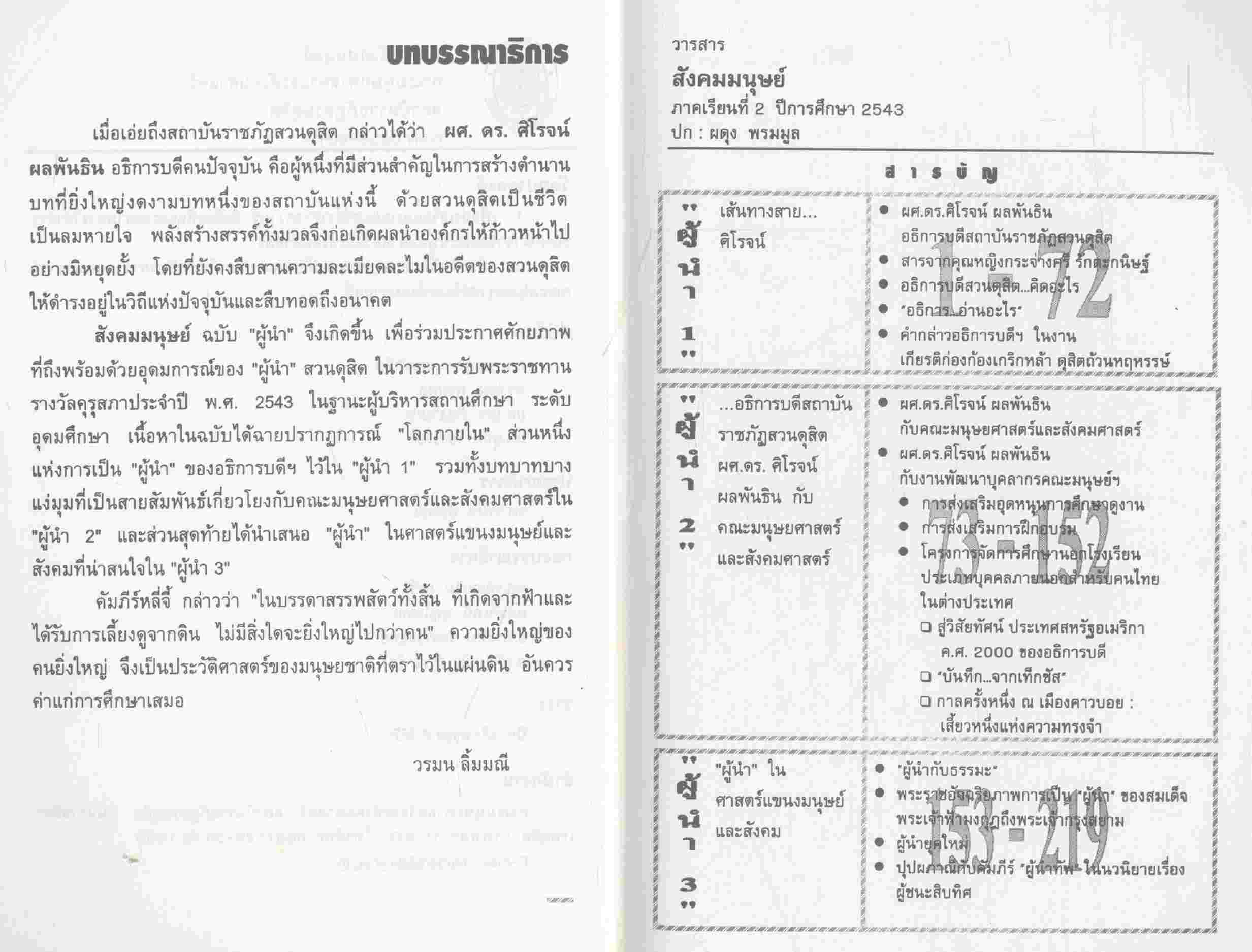 วารสารสังคมมนุษย์ คณะมนุษยศาสตร์และสังคมศาสตร์ สถาบันราชภัฏสวนดุสิต 2544