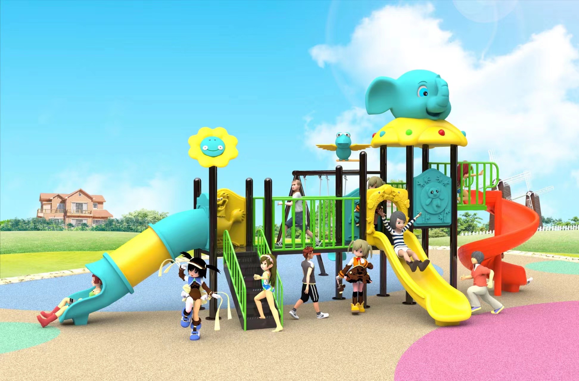 เครื่องเล่นสนามกลางแจ้ง ในร่ม, ชุดตะลุยแดนในป่ากับพี่ช้าง , กระดานลื่น, ของเล่น,ครุภัณฑ์สนามเด็กเล่น, สพฐ,โครงการโรงเรียนประชารัฐ playground,สไลเดอร์,ของเล่นเสริมพัฒนาการ,เครื่องเล่นสนาม, สนามเด็กเล่น