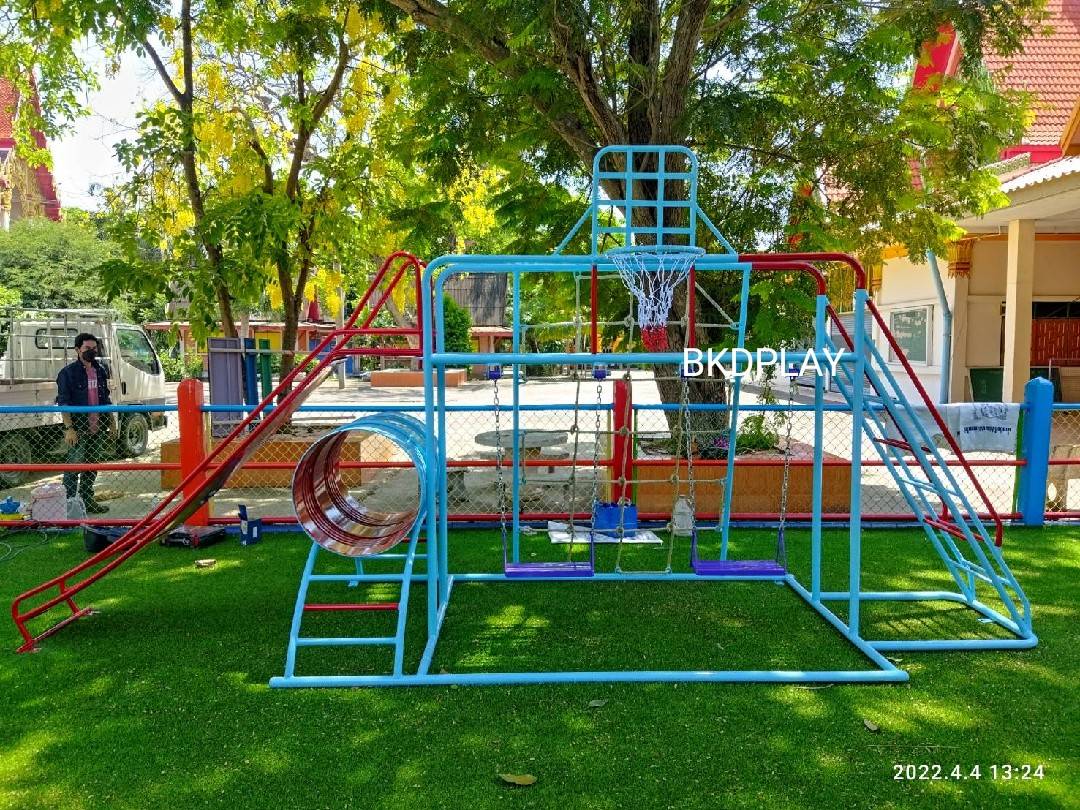 ชุดรวม H เครื่องเล่นสนามแบบเหล็ก ประกอบด้วยสไลเดอร์ชิงช้าปีนป่ายแป้นบาส (ถักเล็ก) , เครื่องเล่นสนามกลางแจ้ง , OutdoorPlayground,ผลิตเครื่องเล่นสนาม,เครื่องเล่นงบสพฐ.ประชารัฐ ราคาโรงงาน
