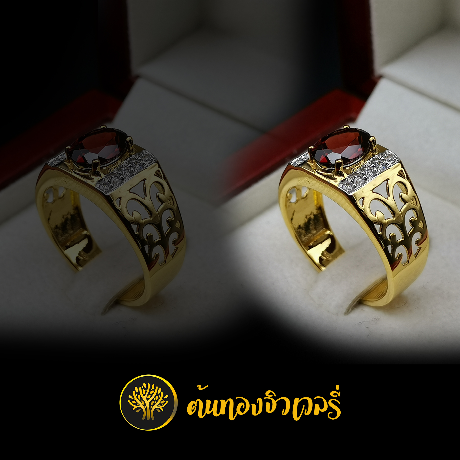 แหวนพลอยทับทิม ฝังเพชรข้าง
